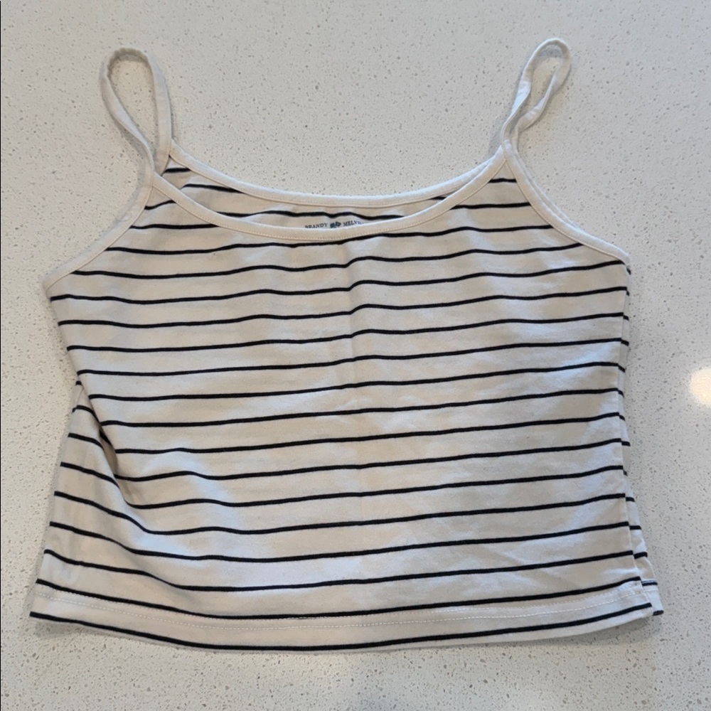 Brandy Melville cream and black striped crop top